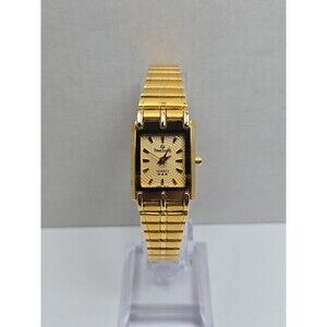 Vintage Womens Timezone 18K Gold Electroplated Tank Dress Watch New Battery